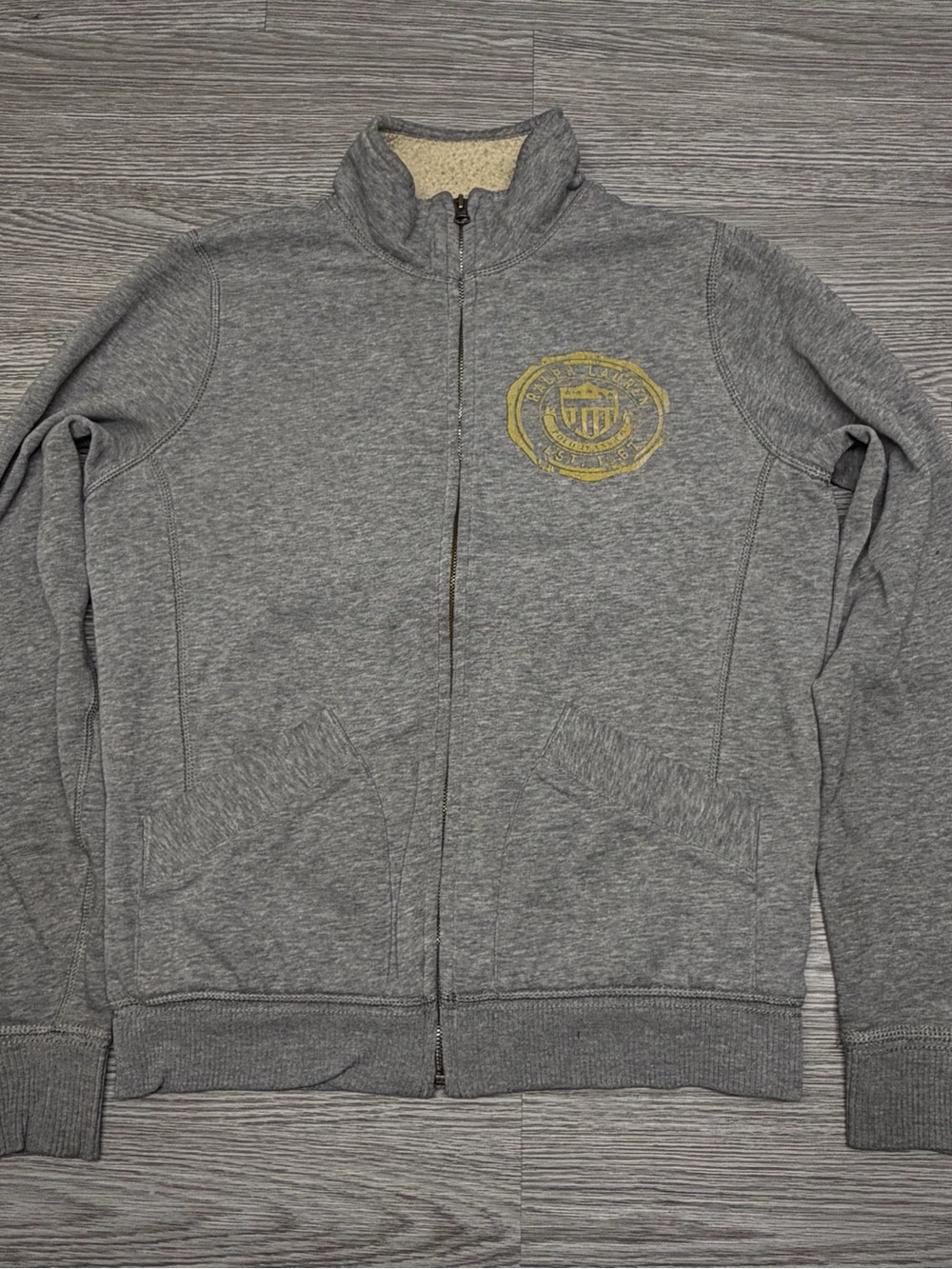 Polo Ralph Lauren Full-Zip Sweatshirt Men’s Sz M Gray Sherpa Lined Y2K Vintage